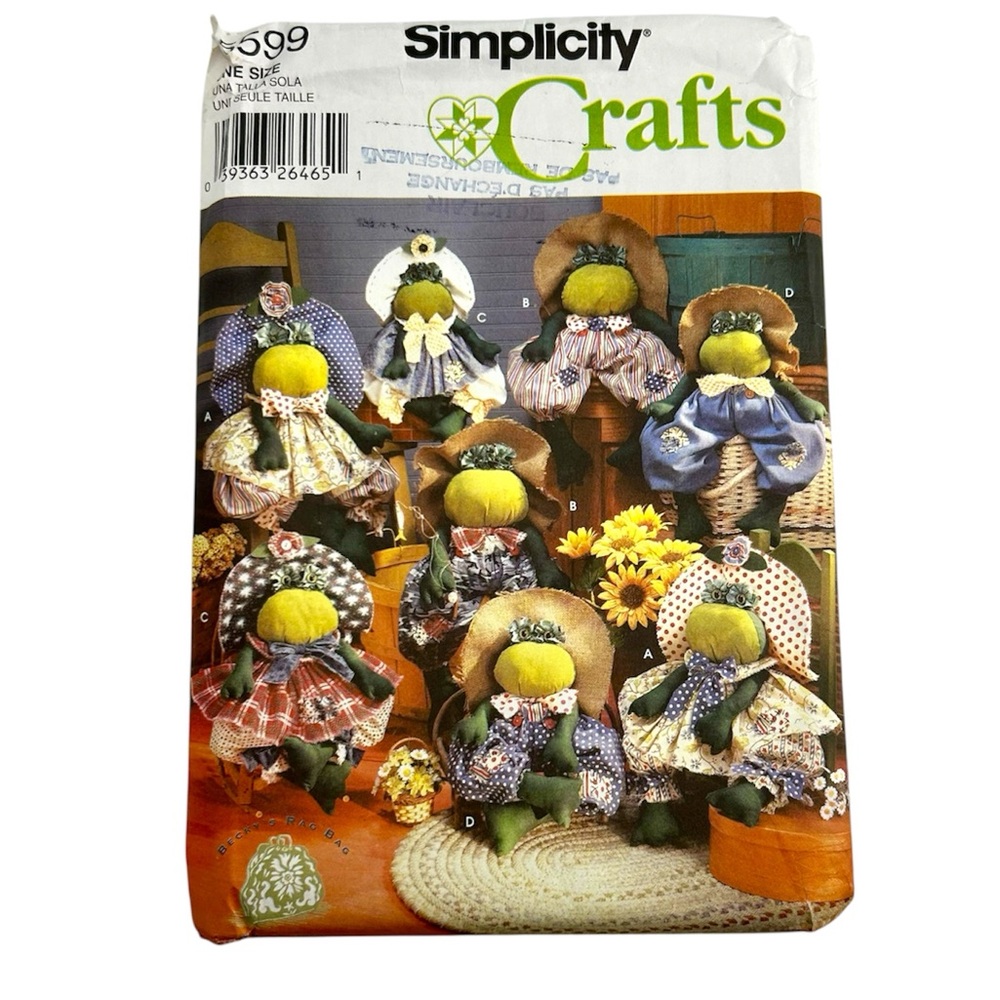 🪡 Simplicity Craft Stuffed Frogs Dolls & Clothes Sewing Pattern 5599